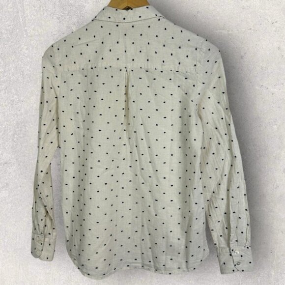 Sezane Linen Ramie Tomboy Shirt Ecru Blue Dot Print Size 34 French US 2 Button - Picture 6 of 15